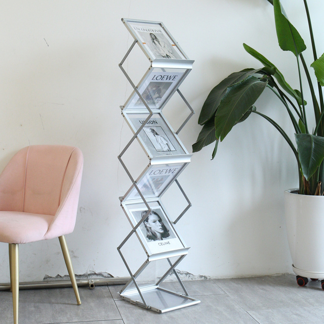 A4 Aluminum Portable Magazine Banner Display Rack Foldable Catalogue Literature Stand Brochure Holder