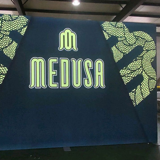 Medusa Modular Display Cases And Custom 6x6m Backlit Trade Show Banners And Stands